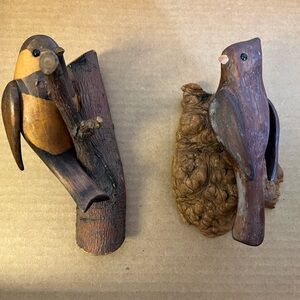 Adorable Wood Hanging Bird Art 2 pc Cardinal Chickadee On Branch, Handmade